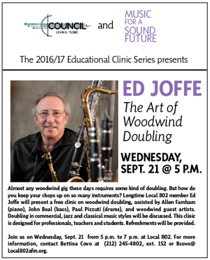 Local 802 Woodwind Doubling Clinic Flyer